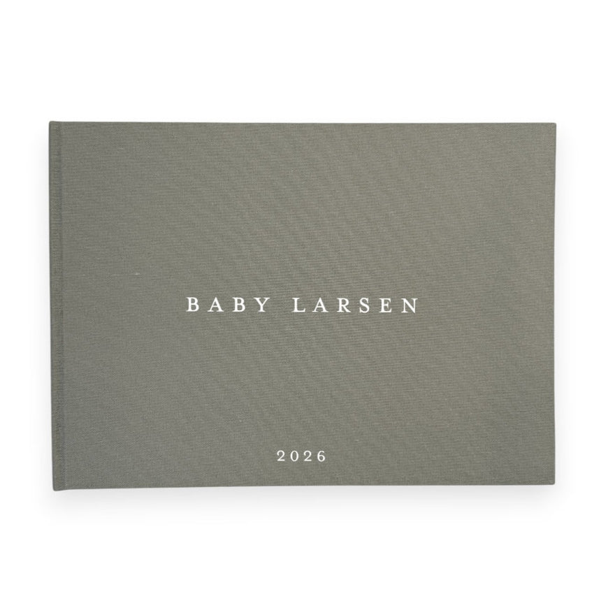 Moss green linen baby shower guest book