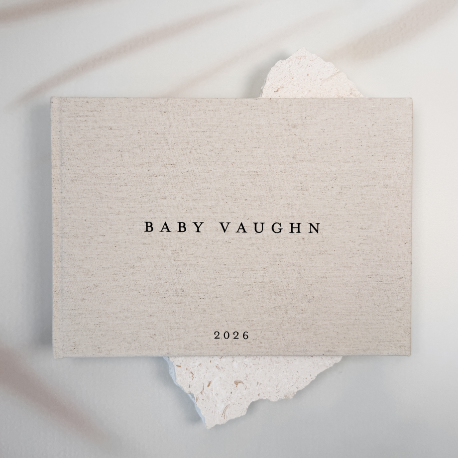 Personalised baby shower guest book linen cover