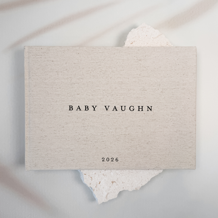 Personalised baby shower guest book linen cover