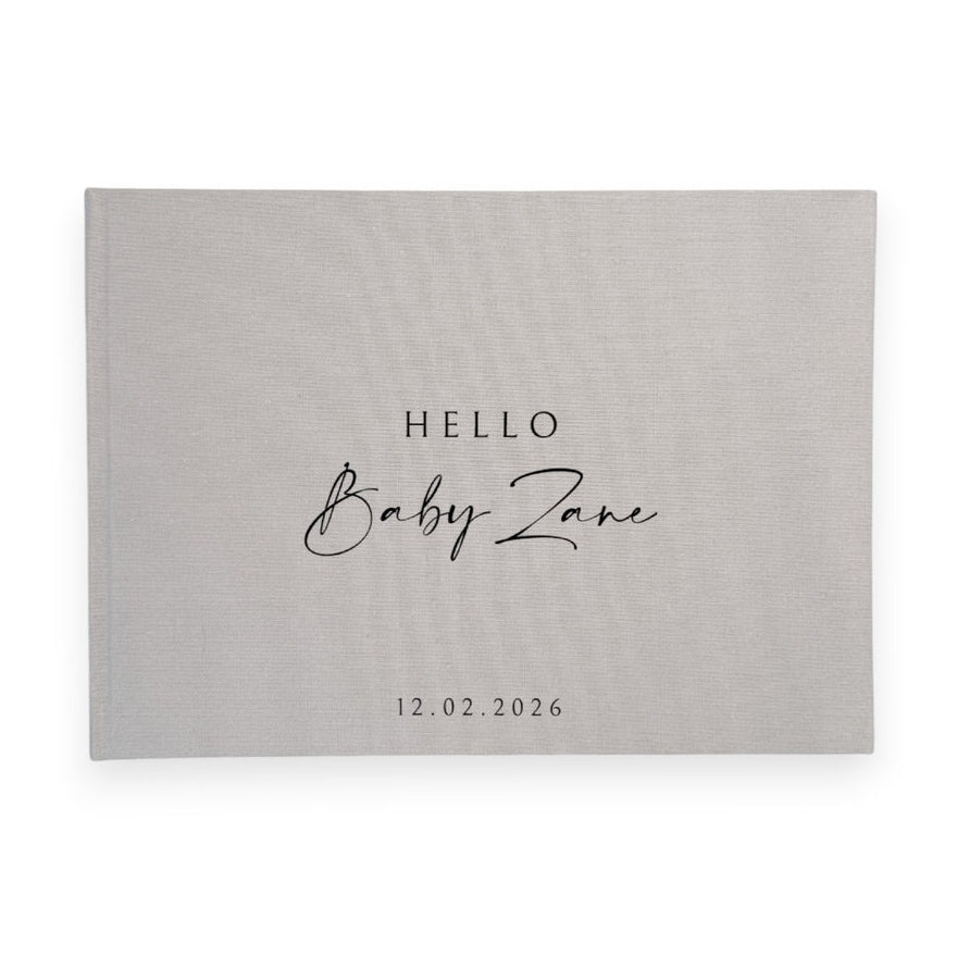 Personalised baby shower guest book linen cover