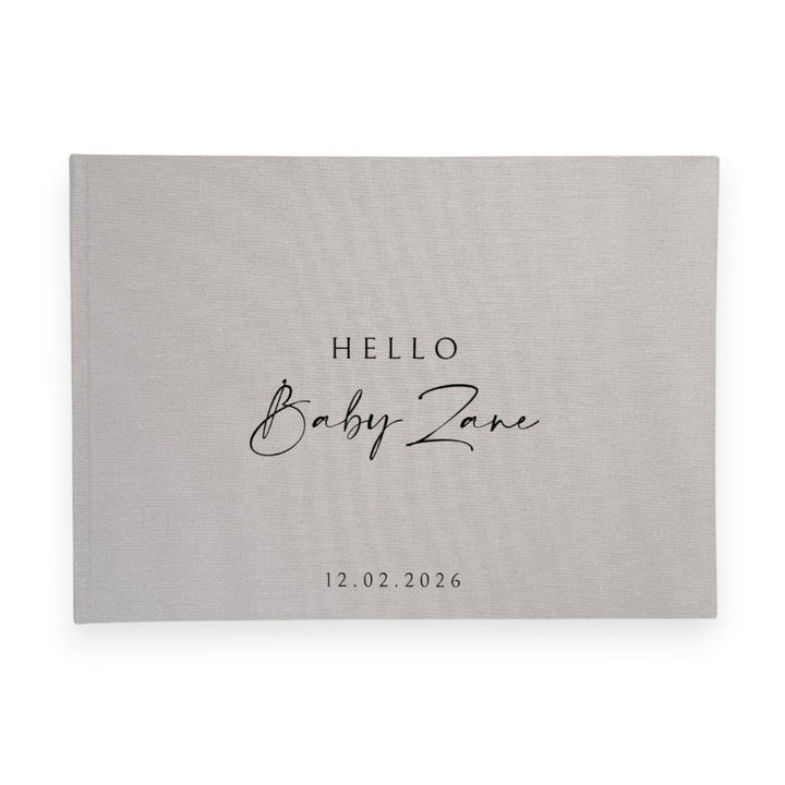 Personalised baby shower guest book linen cover