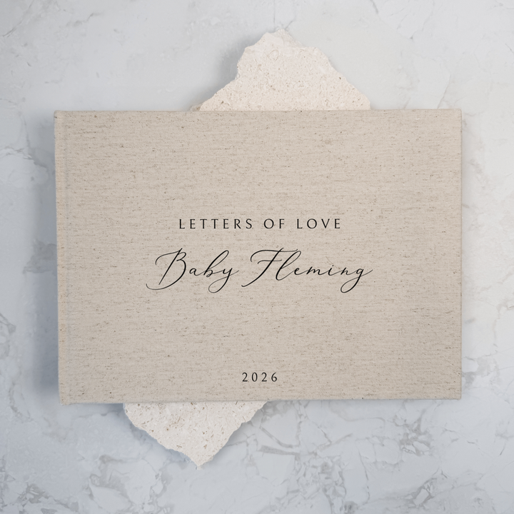 Personalised baby shower guest book linen cover