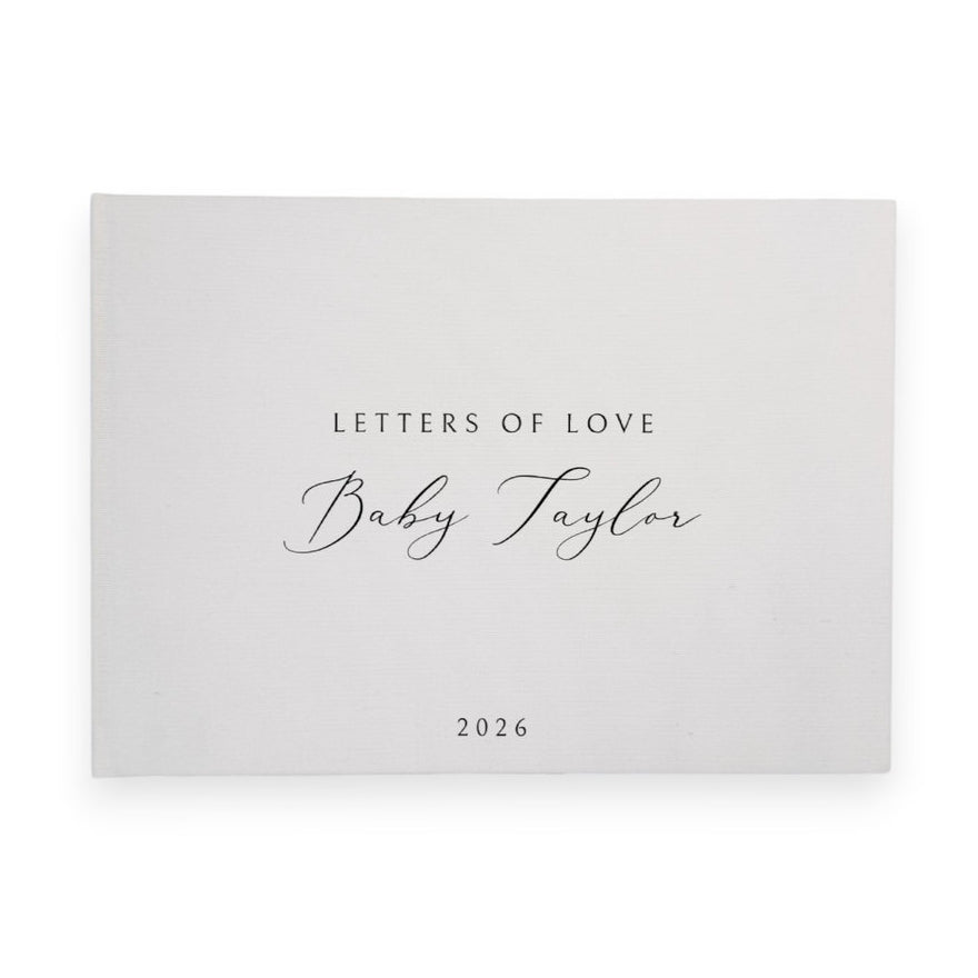 Personalised baby shower guest book linen cover