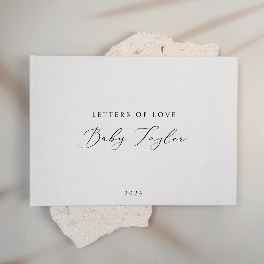 Personalised baby shower guest book linen cover