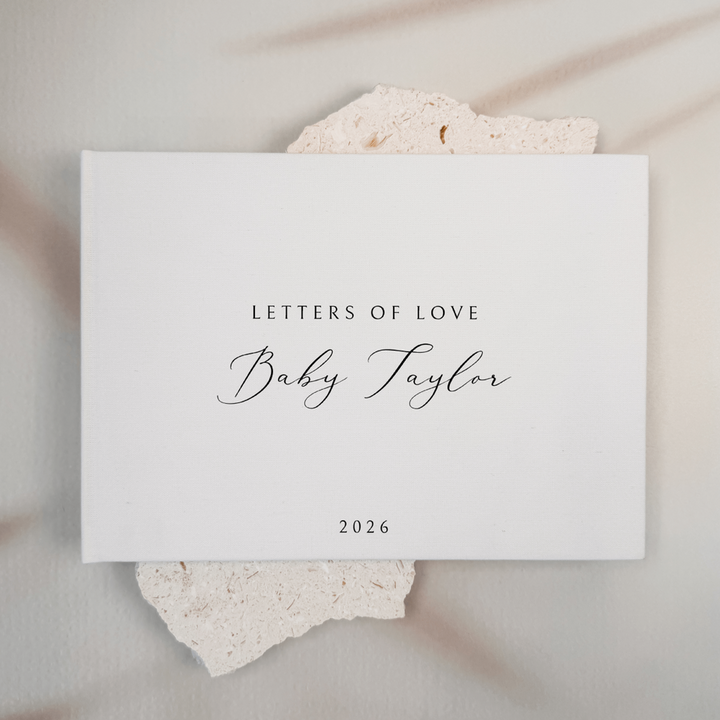 Personalised baby shower guest book linen cover