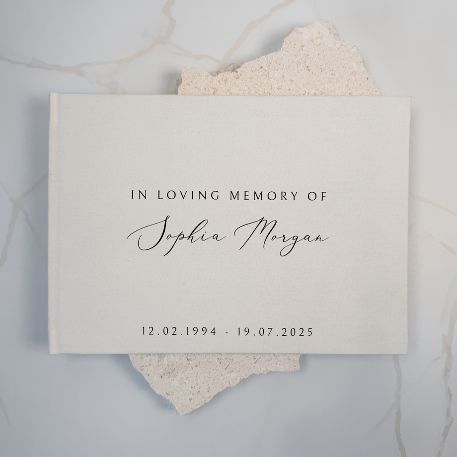 Personalised memorial guest book linen cover