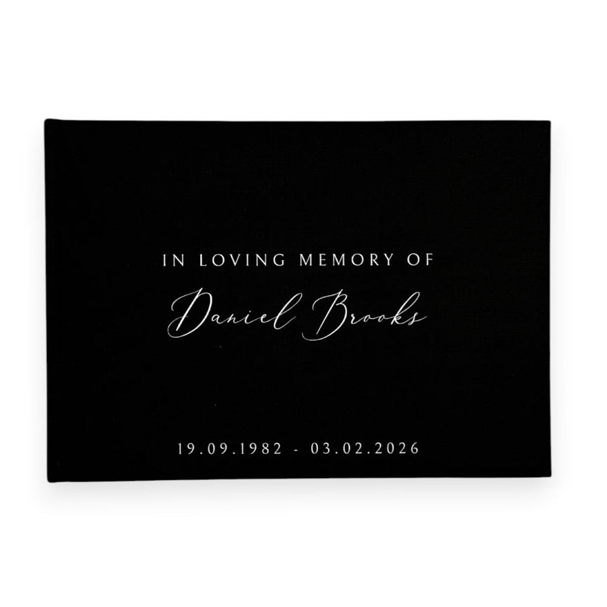 Black linen memorial guest book