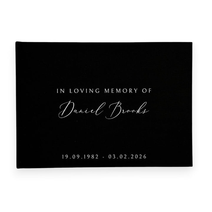 Black linen memorial guest book