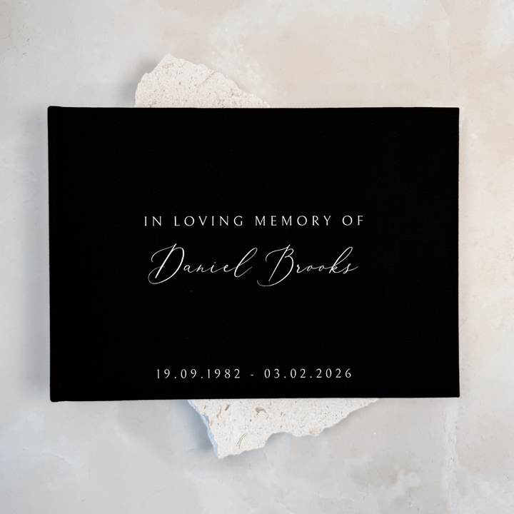 Black linen memorial guest book