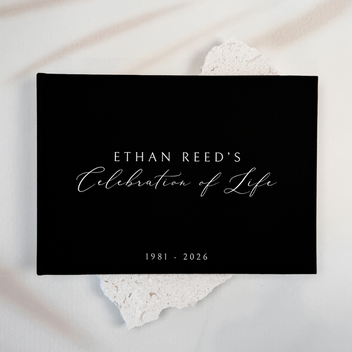 Black linen memorial guest book