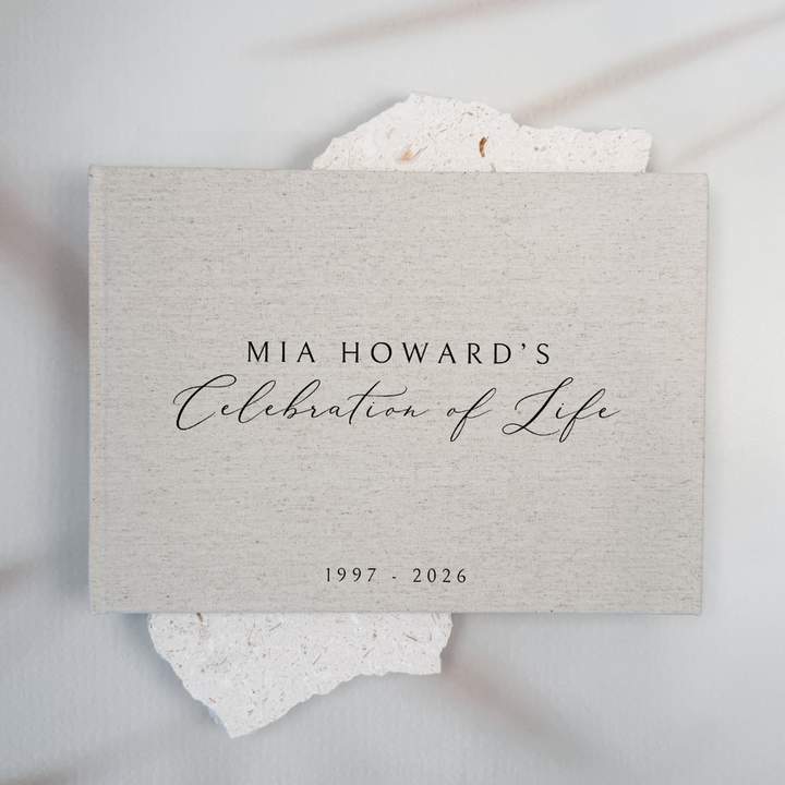 Personalised memorial guest book linen cover