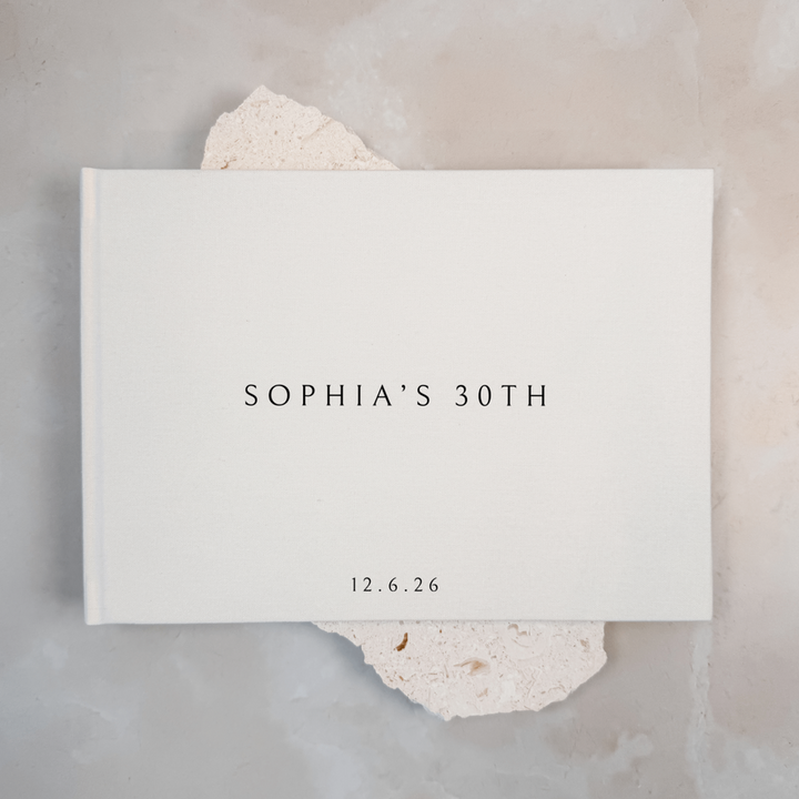 Personalised birthday guest book linen cover