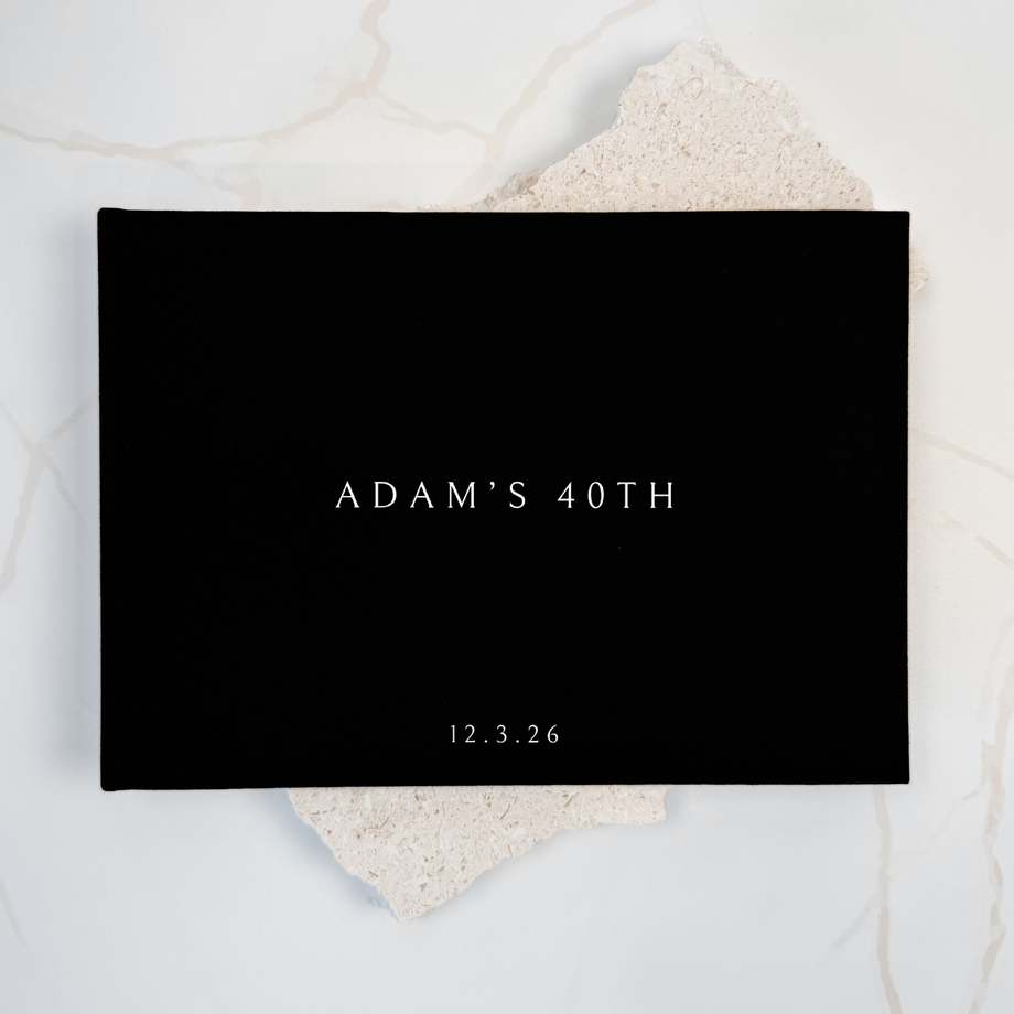 Black linen birthday guest book
