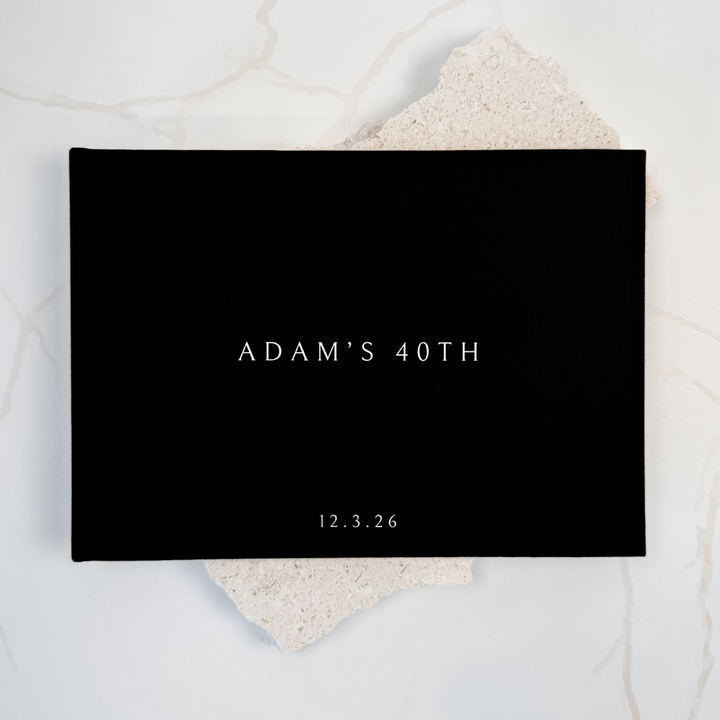 Black linen birthday guest book