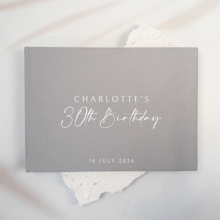 Personalised birthday guest book linen cover