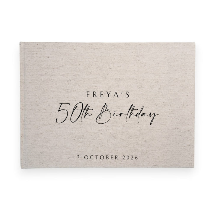 Personalised birthday guest book linen cover
