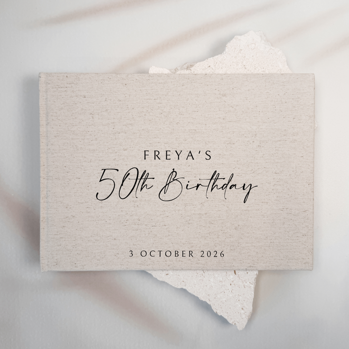 Personalised birthday guest book linen cover