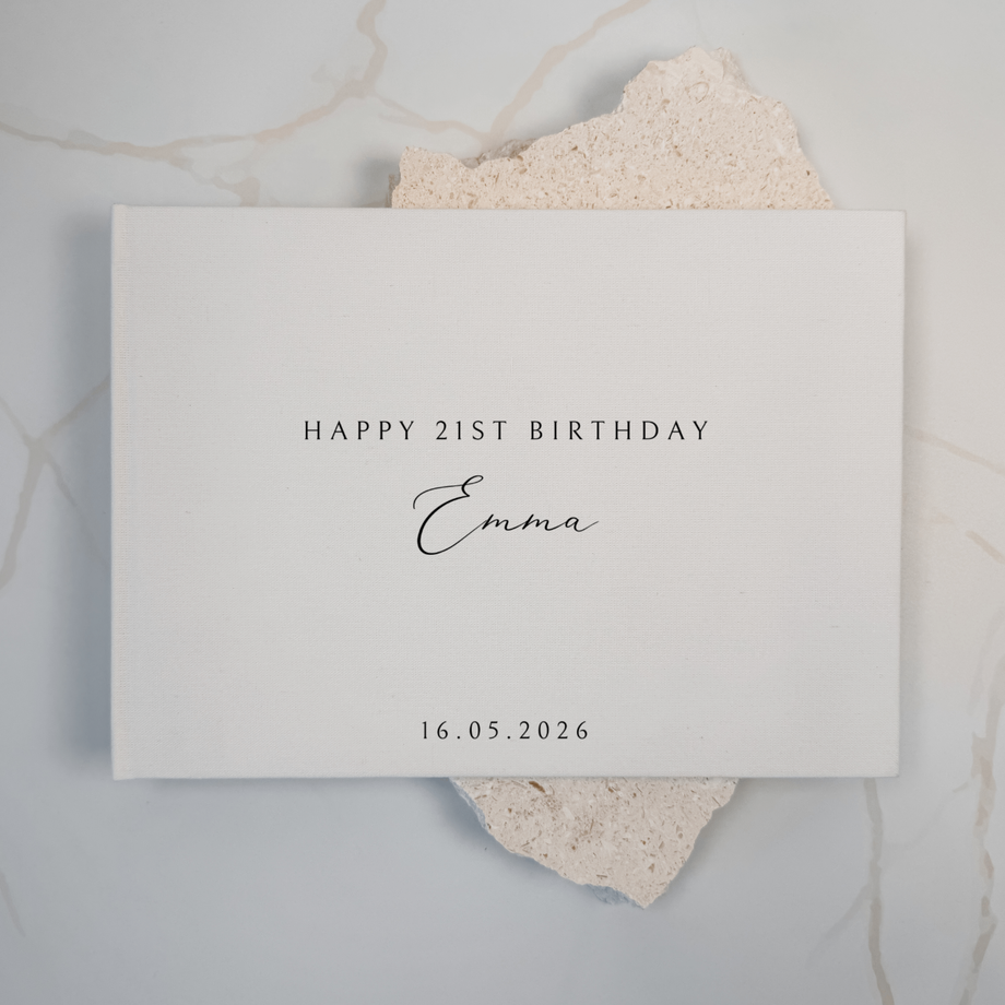 Personalised birthday guest book linen cover