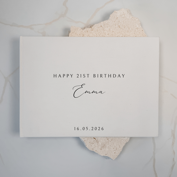 Personalised birthday guest book linen cover