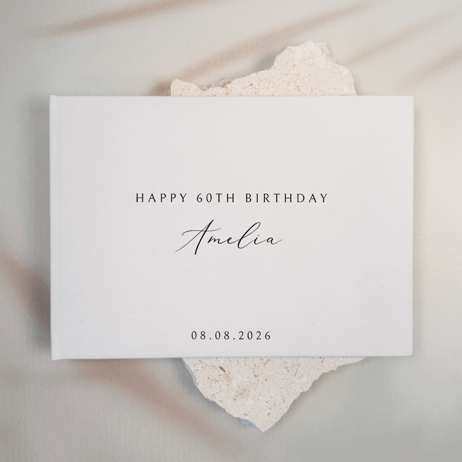 Personalised birthday guest book linen cover