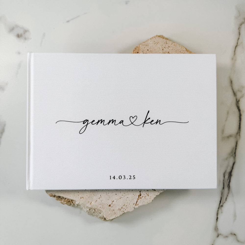 Linen Wedding Guest Book White Colour