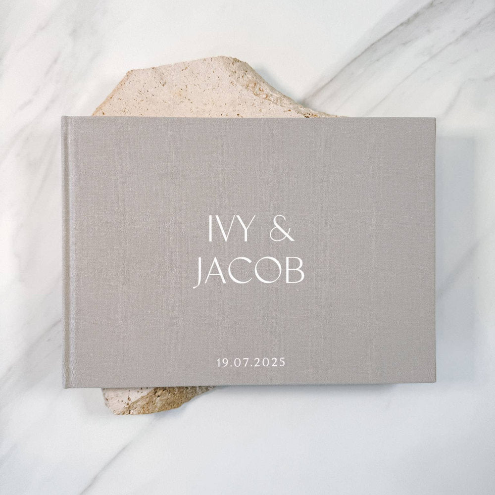 Luxury Linen Wedding Guest Book Grey Colour
