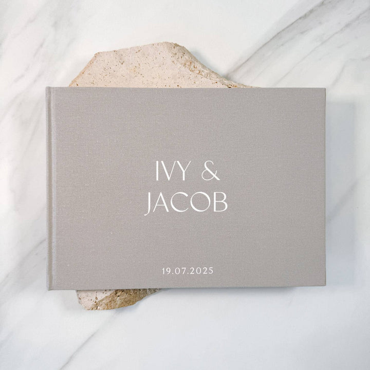 Luxury Linen Wedding Guest Book Grey Colour