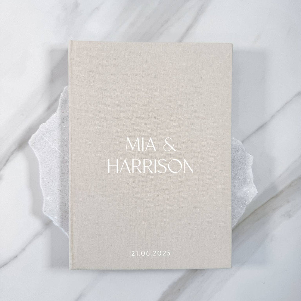 Rustic Beige Colour Wedding Guest Book Linen