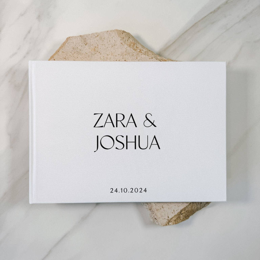 Luxury Linen Wedding Guest Book White Colour