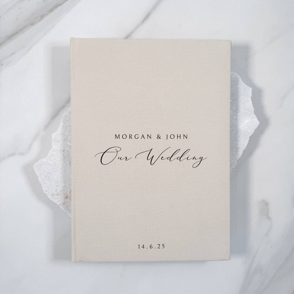 Wedding Guest Book With Almond Fabric Cover