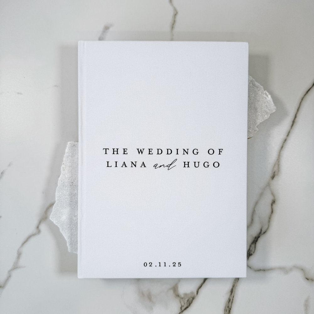 Guest Book With White Linen for Wedding Day