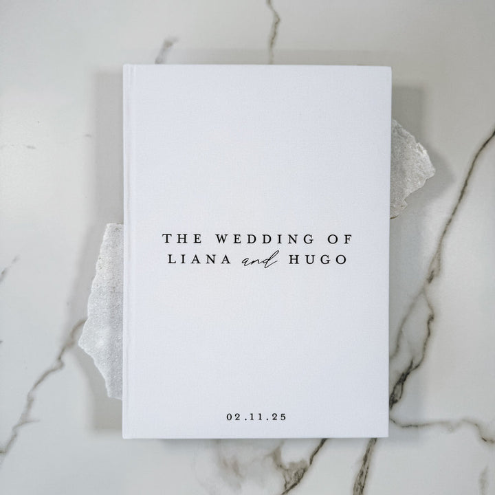 Guest Book With White Linen for Wedding Day