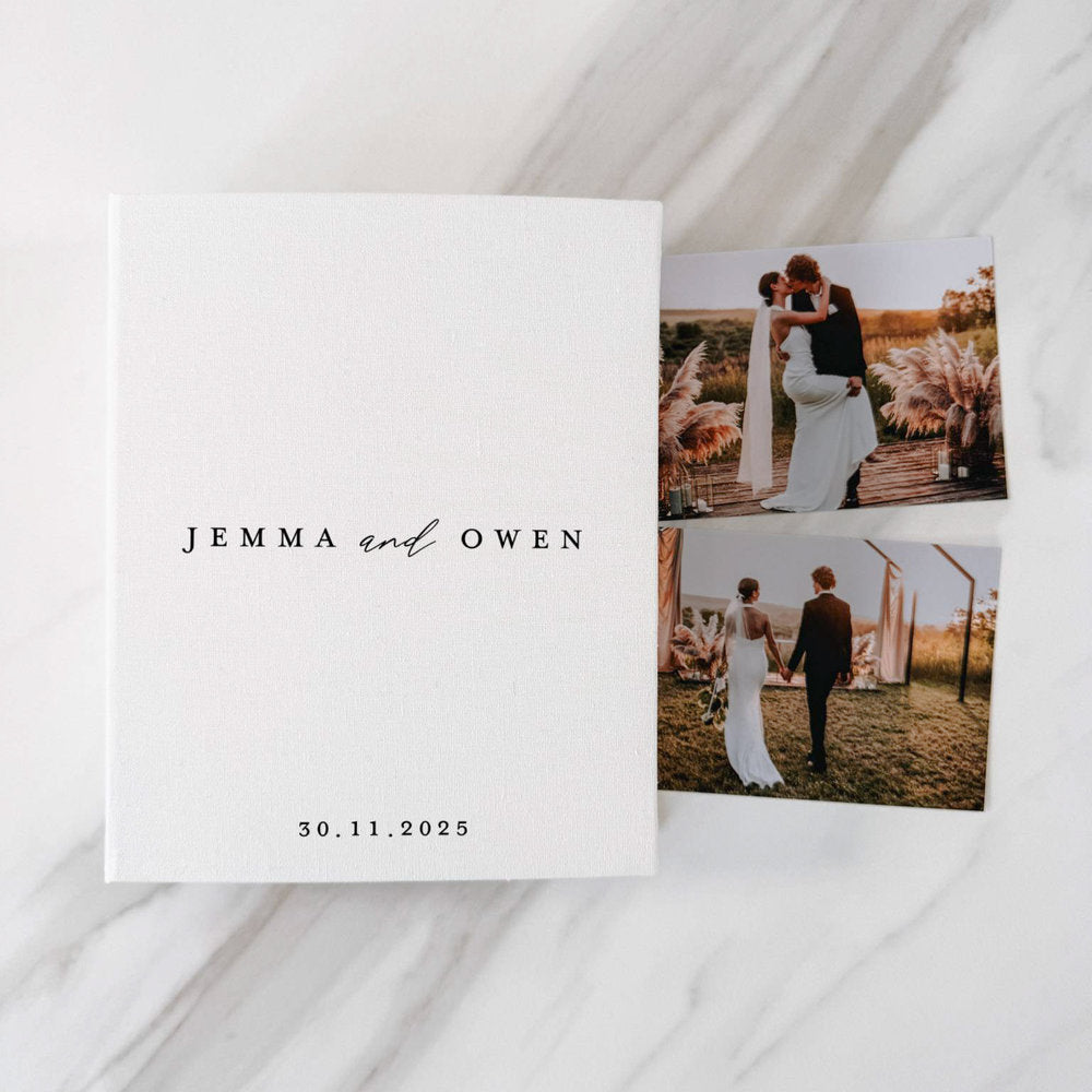 Timeless Wedding Photo Album Linen Design Ivory