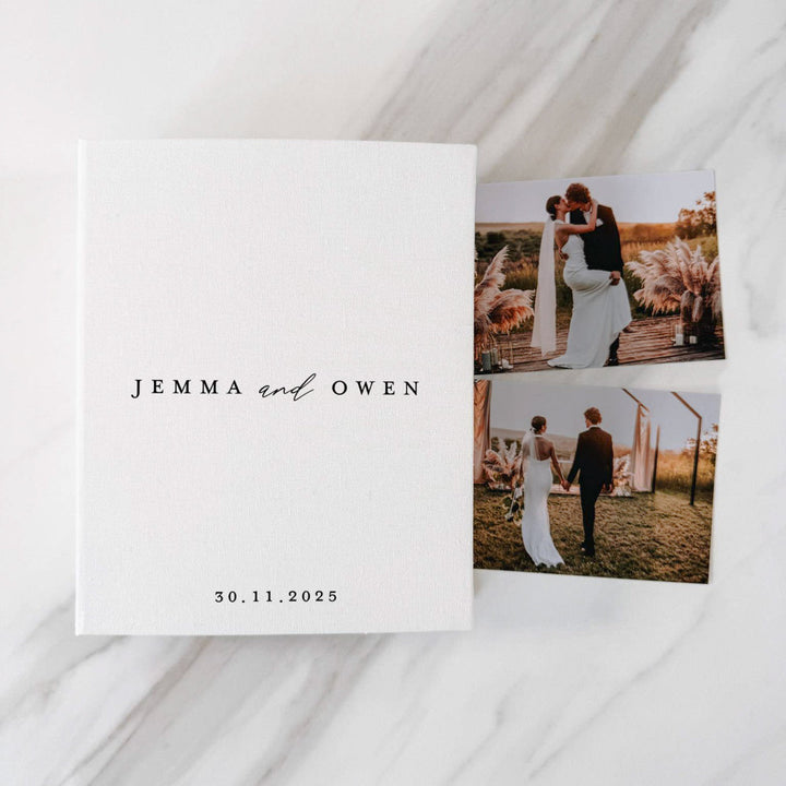 Timeless Wedding Photo Album Linen Design Ivory