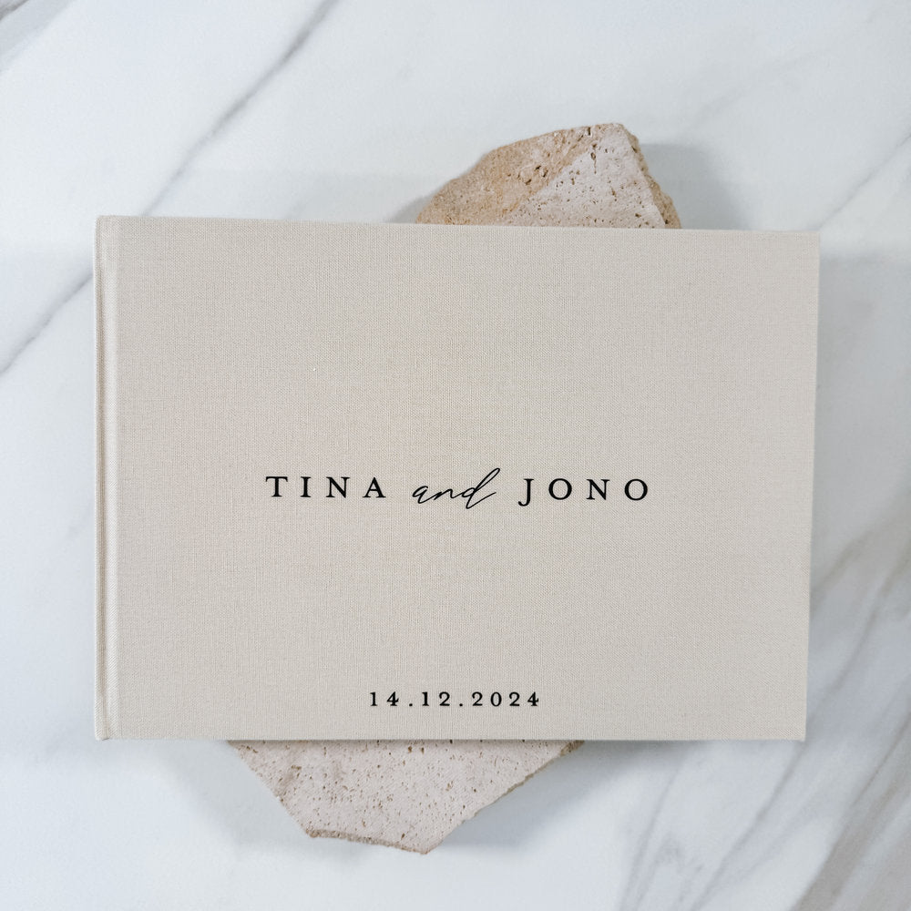 Handmade Almond Wedding Guest Book Linen Cover