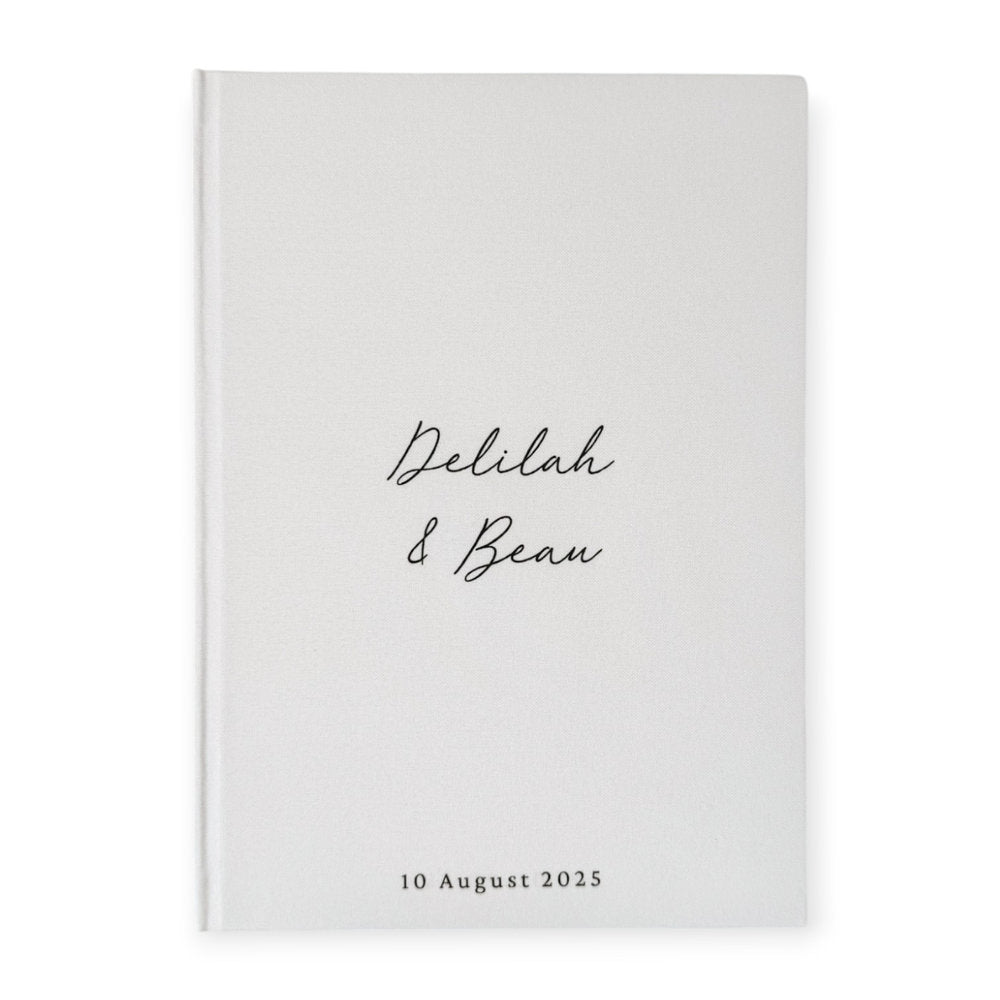 Modern Linen Wedding Guest Book Ivory
