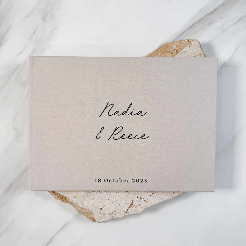 Guest Book for Guests to Sign Light Grey Linen