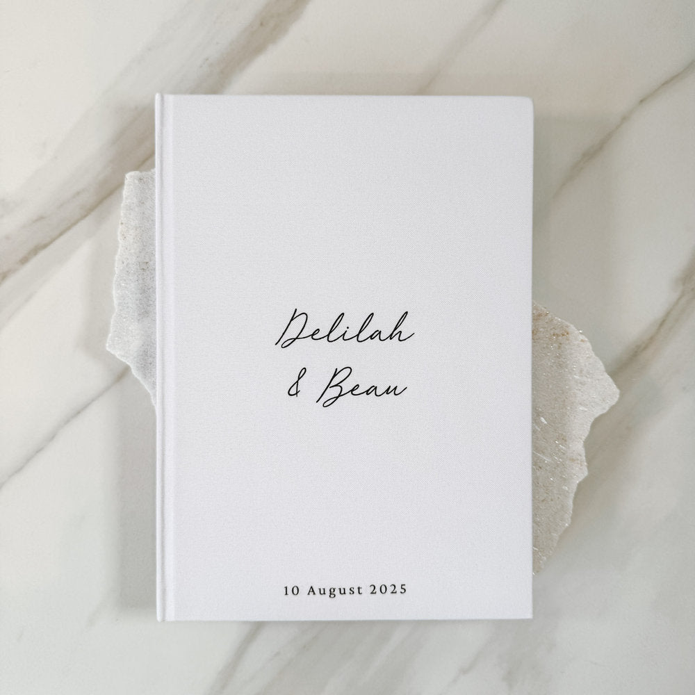 Modern Linen Wedding Guest Book Ivory