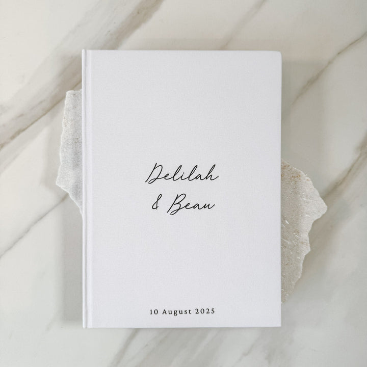 Modern Linen Wedding Guest Book Ivory