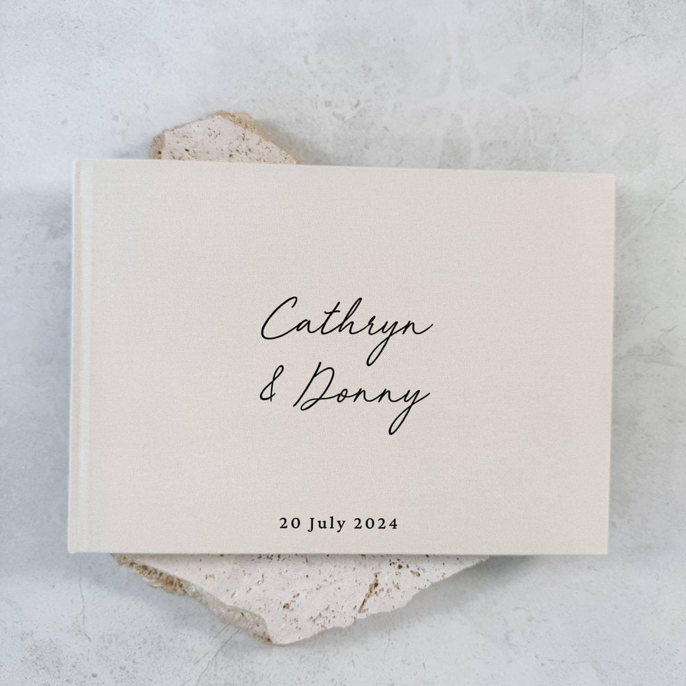 Guest Book for Guests to Sign Almond Linen