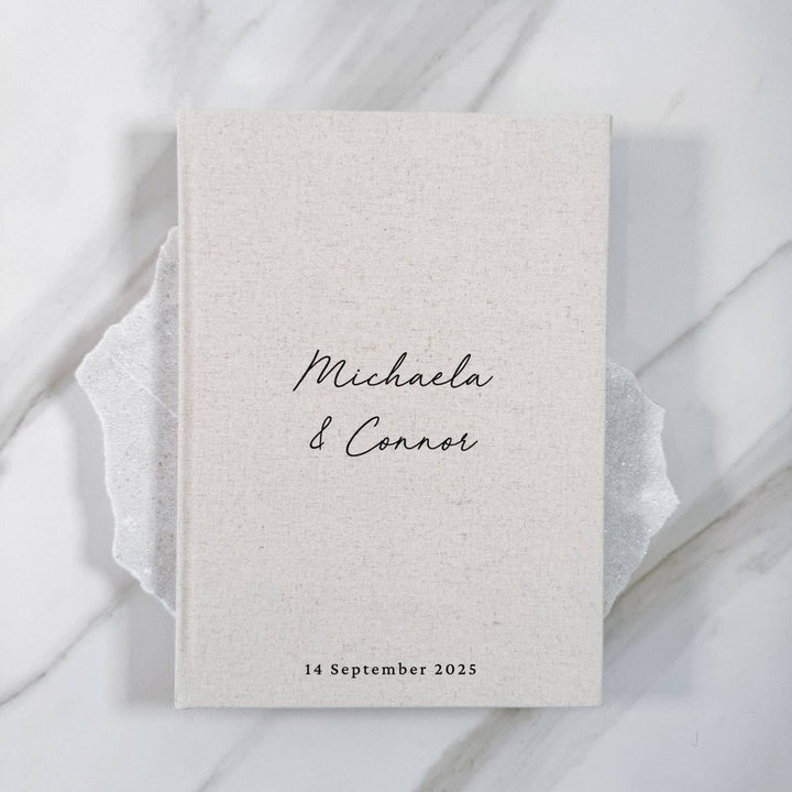 Modern Linen Wedding Guest Book Sand