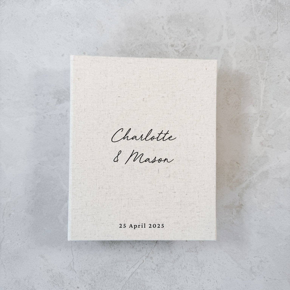 Wedding Photo Album Keepsake Linen Cover Sand