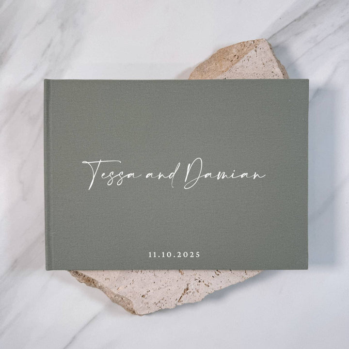 Wedding Guest Book Hard Cover Sage Linen