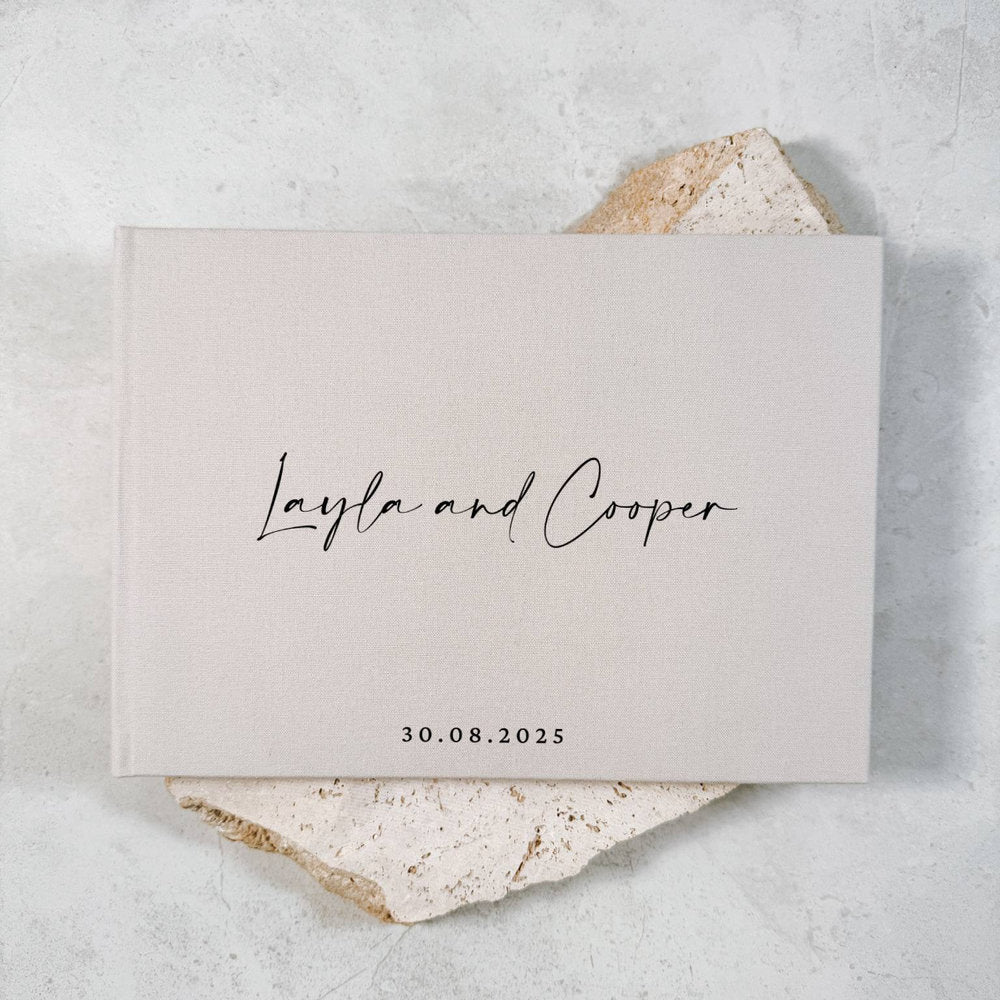 Wedding Guest Book Hard Cover Light Grey Linen