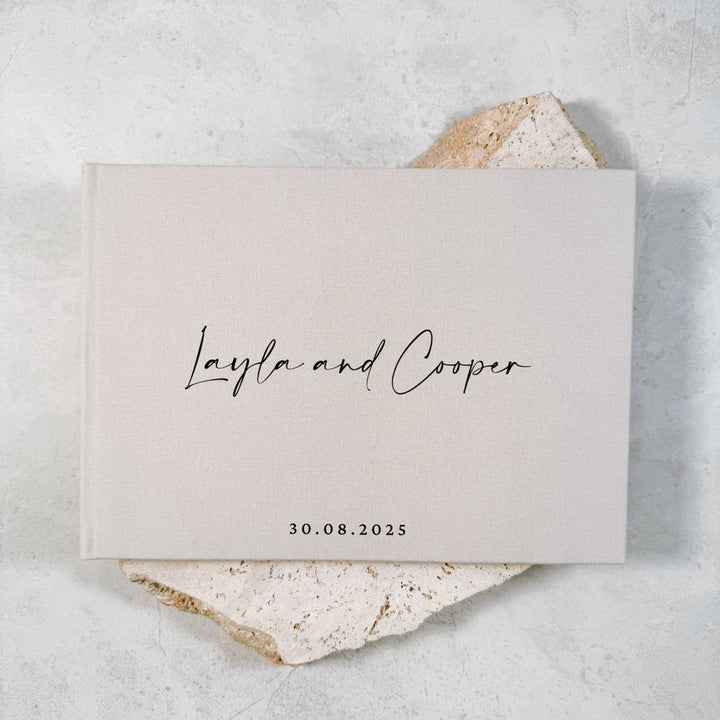 Wedding Guest Book Hard Cover Light Grey Linen