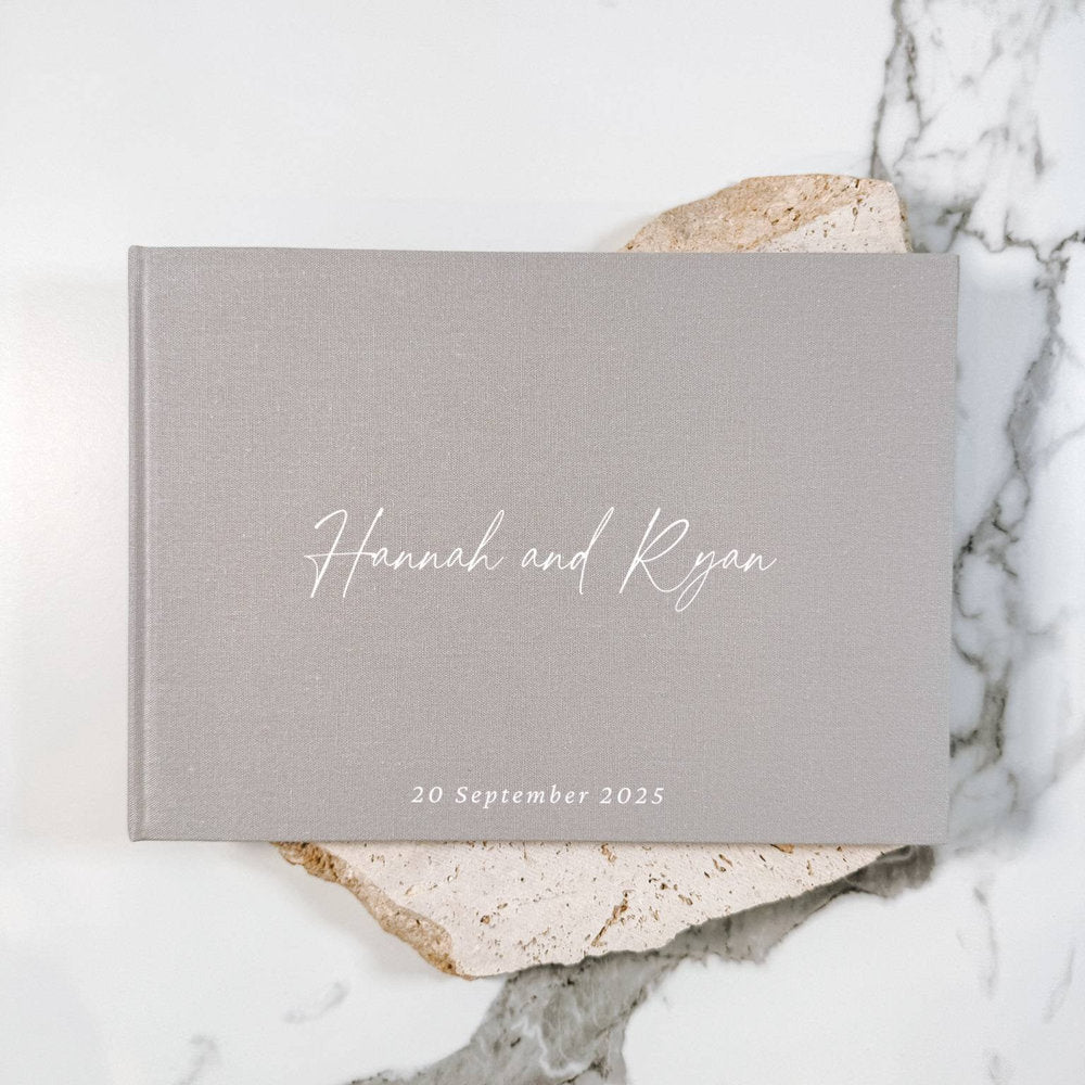 Linen Wedding Guest Book in Grey