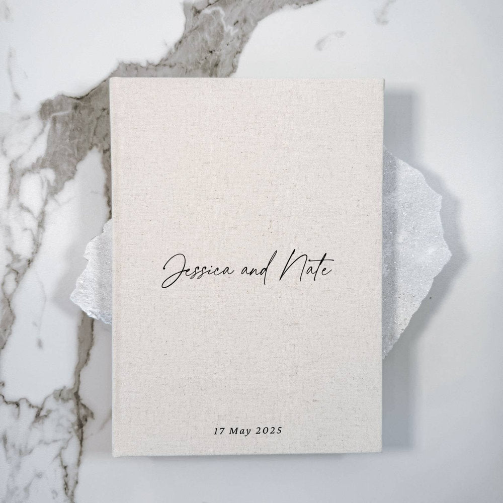 Handmade Linen Guest Book Sand Colour Wedding