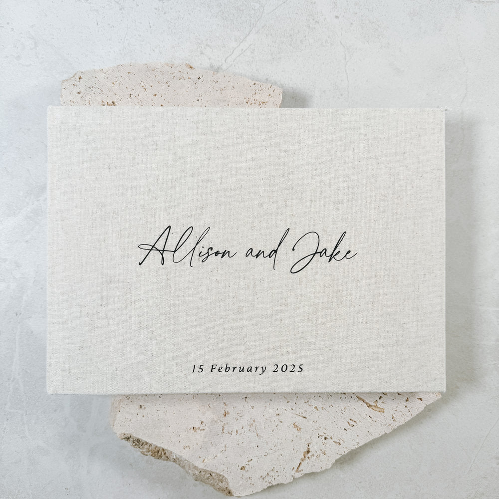 Linen Wedding Guest Book in Sand Beige