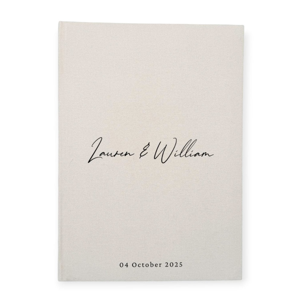 Timeless Beige Linen Guest Book for Weddings