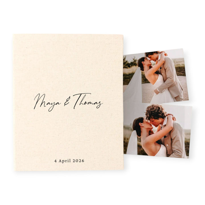 Personalised Wedding Photo Album Elegant Linen Binding Sand